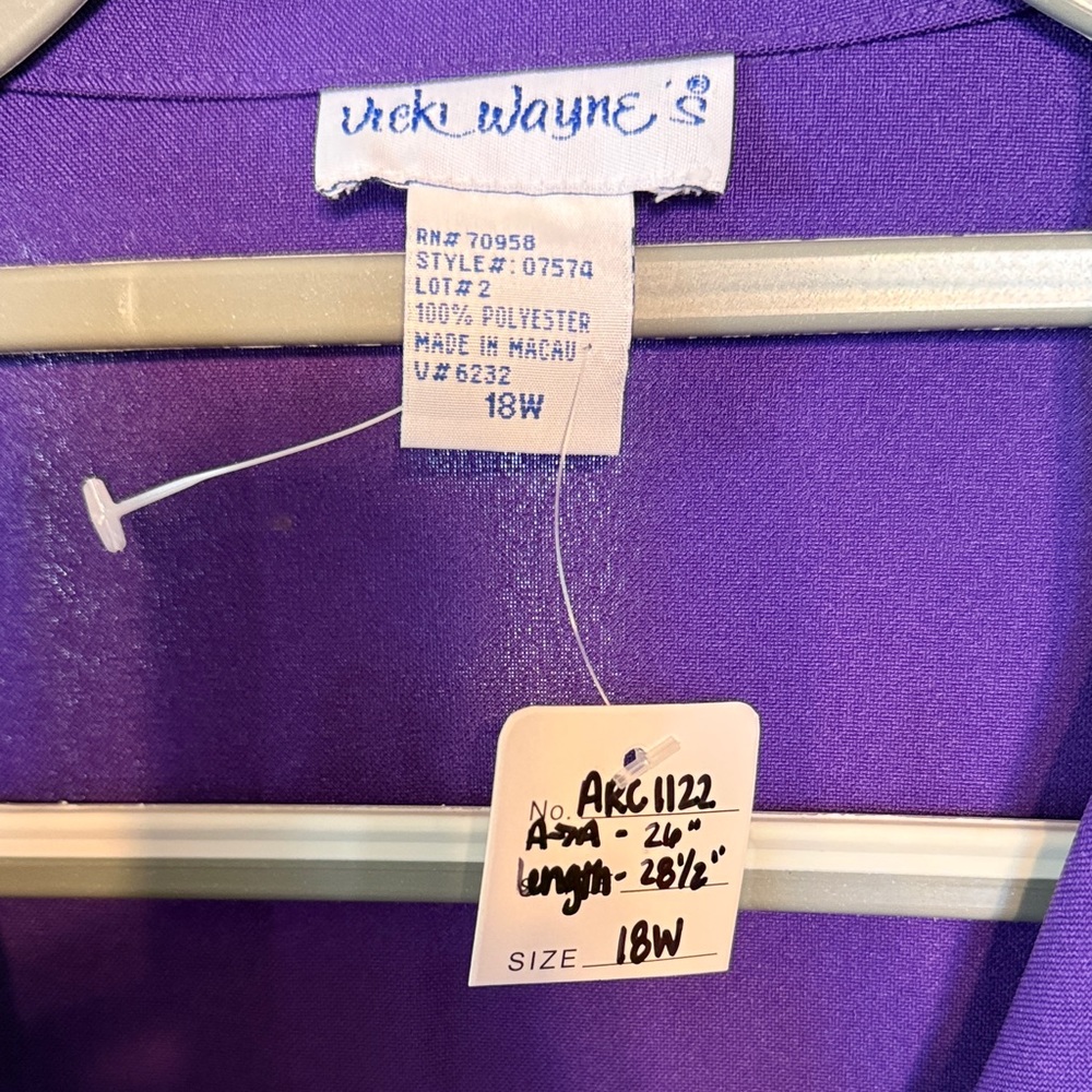 Vicki Waynes Vintage Purple Short Sleeve Blazer Jacket Plus Size 18W 07574 - Picture 2 of 3